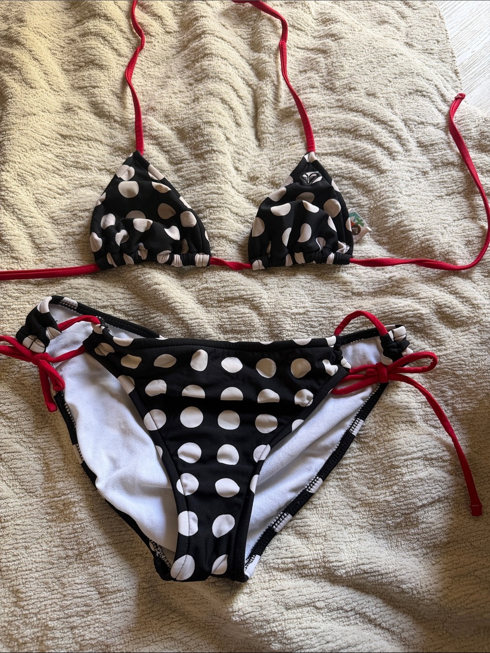 Roxy Polka Dot String Bikini with Red Ties